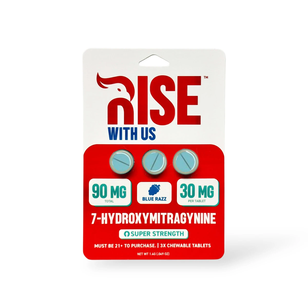 Rise 7-Hydroxymitragynine Chewable Tablet Blue Razz 30mg Per Tablet