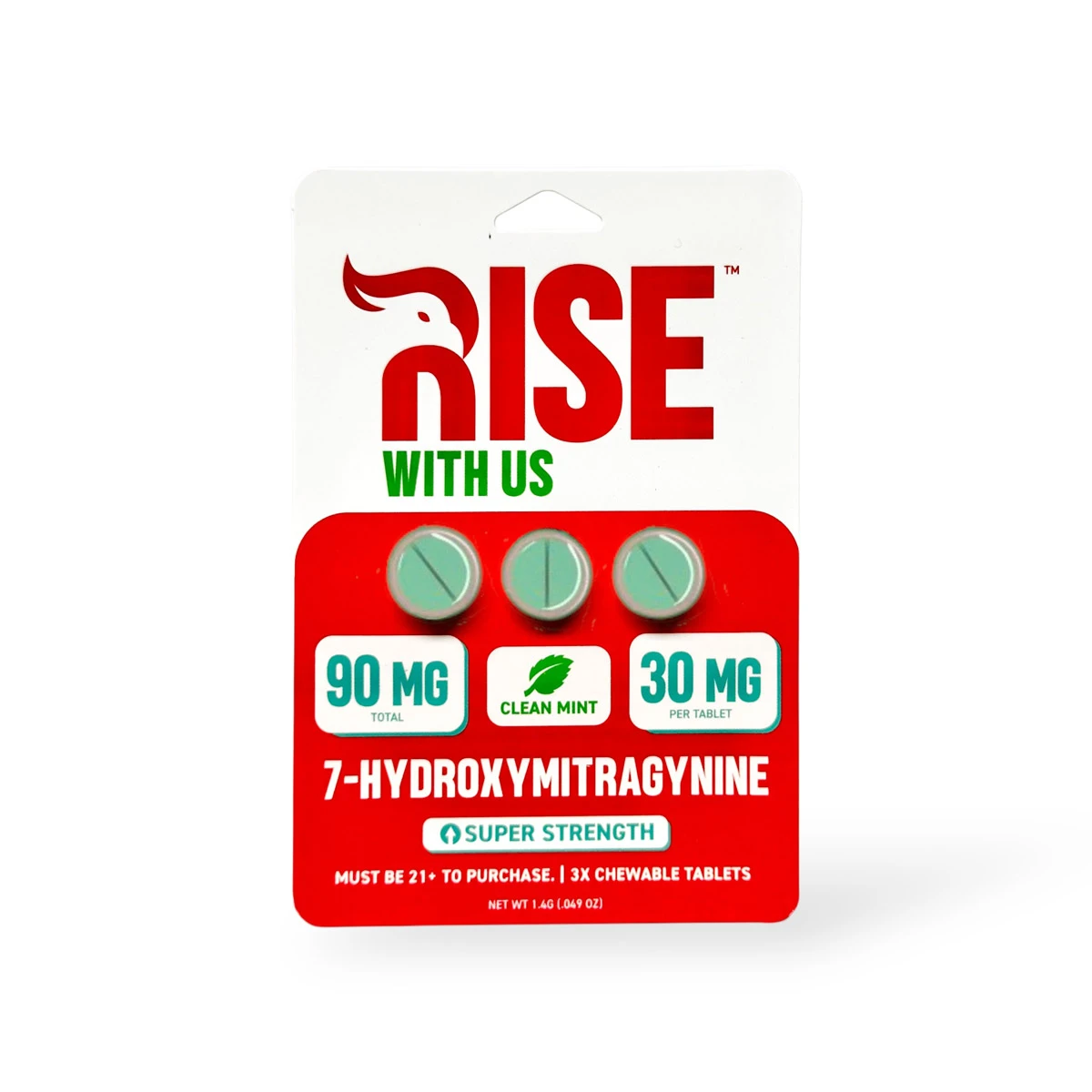 Rise 30mg 7-OH Clean Mint Super Strength Chewable Tablets 3ct